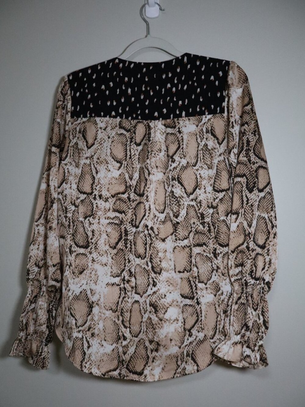 THML Tan Snakeskin Print Blouse with Smocked Cuffs - Picture 5 of 6
